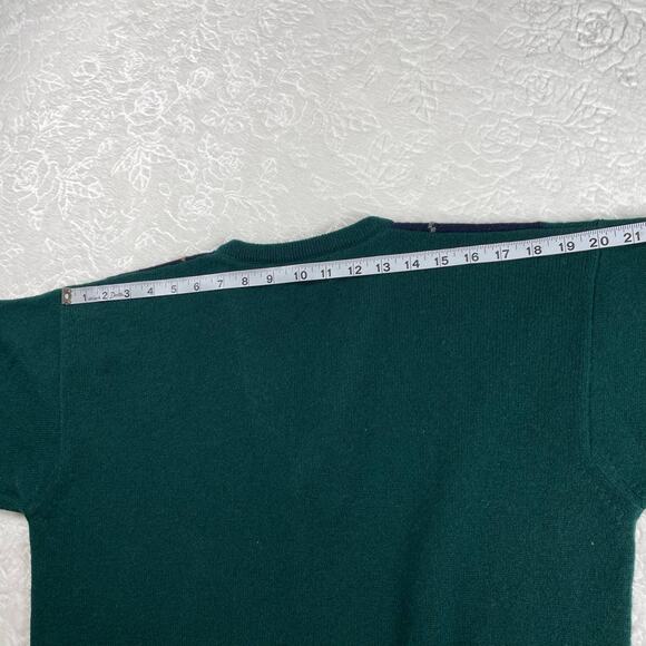 VTG 100% Super Lambswool Scotland Forest Green Argyle V-neckline Preppy Sweater - Picture 13 of 14